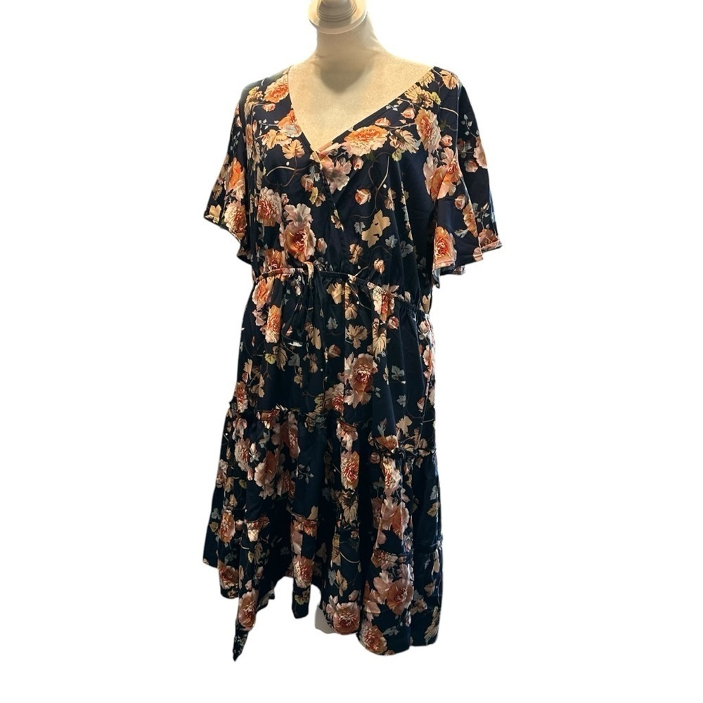 Shein Curve women's XL Blue floral midi dress